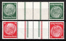 1934 Third Reich, Germany, Gutter Tete-beches, Zusammendrucke (Mi. KZ 22.1.3, KZ 23.1.4, CV $40)