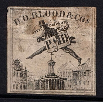 1845 2c D. O. Blood & Co. City Dispatch Post, Philadelphia, United States, Locals (Sc. 15L5, CV $130)