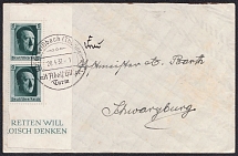 1937 (20 Apr) Third Reich, Germany, Cover from Unterweissbach to Schwarzburg franked with part of Bl. 7