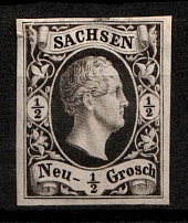 1851-55 1/2n Saxony, German States, Germany (Mi. 3 a, Sc. 3, CV $120)