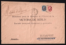 1907 (6 Mar) Offices in Levant, Russia, Commercial Cover from Constantinople to Budapest (Hungary) franked with 20pa and 1pi, with blue oval private handstamp on the back