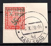 1938 20h Occupation of Karlsbad Sudetenland, Germany (Mi. 3 A, Signed, Karlsbad Postmark, CV $20)