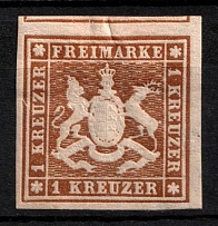 1857 1k Wurttemberg, German States, Germany (Mi. 6, Sc. 7, CV $1,300)