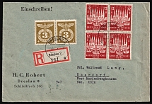 1943 (26 Nov) Third Reich, Germany, Registered cover from Wroclaw (Poland) to Cologne (Germany) franked with Mi. 862, 830 (CV $160)