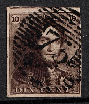 1849 10c Belgium (Sc. 1,  Signed, Canceled, CV $100)