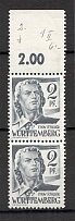 1948 Germany Wurttemberg French Zone of Occupation Pair 2 Pf (Spot on the Collar, Print Error, MNH)