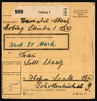 1944 Local district postal receipt recording a 5 kg package sent from Coburg