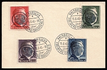 1945 HALSBRUCKE Local Issue 1RM - 5RM on piece, Germany, Overprint on Hitler's head (Canceled)