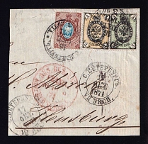 1871 (16 Oct) Russian Empire part of cover from St. Petersburg, with Franco postmark, franked with 1k, 3k, 10k