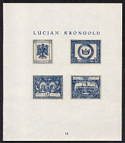 1918 Kingdom of Poland Resurrection, First Definitive Issue Essays, Proofs (Sheet #13, Artist Lucjan Krongold, MNH)