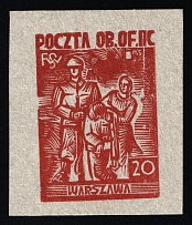 20f Warsaw, Woldenberg, Poland, POCZTA OB.OF.IIC, WWII Camp Post (Essay, Proof on Thin Paper)