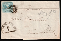 1855 (22 Jul) Bavaria, German States, Germany, Cover from Frankenthal to Frankfurt franked with 3kr (Mi. 2)