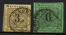 1851-52 Wurttemberg, German States, Germany (Mi. 2 - 3, Used, CV $70)