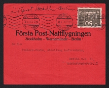 1924 (18 Aug) Sweden, Airmail cover from Stockholm to Berlin (Germany), Flight Stockholm - Warnemunde - Berlin