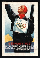 1936 'Germany IV Olympic Winter Games Garmisch-Partenkirchen 6th-16th February 1936', Propaganda Label Stamp, Third Reich Nazi Germany