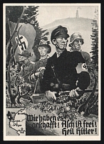 1938 'We Did it! Alcht is Free! Heil Hitler!', Propaganda Postcard, Third Reich Nazi Germany