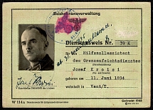 1944 Reichs Finance Administration Service Card No. 39K for the Customs Assistant, Germany Third Reich