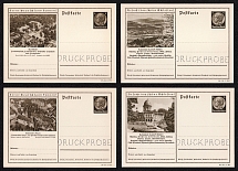 1937-38 Hindenburg, Third Reich, Germany, 4 Postal Cards (Proofs, Druckproben)