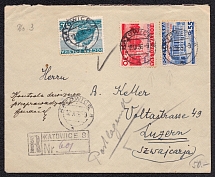 1936 Poland Registered Cover from Katowice to Luzern (Austria), franked with Mi. 303, 313, 314