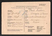 Prisoners of War Correspondence, Germany, Cover from Poitiers (France) to Usingen