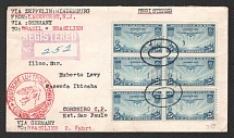 1936 (15 May) United States, Hindenburg airship Registered airmail cover from New York to Sao Paulo (Brazil), flight to South America 'Lakehurst - Frankfurt - Rio de Janeiro' (Sieger 409, CV $80)