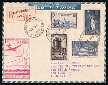 1939 France, First Flight France - USA, Registered Airmail cover, Paris - New York, franked by Mi. 367, 414, 444, 449