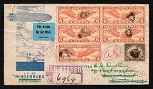 1936 (19 May) United States, Hindenburg airship Registered airmail cover from New York to Frankfurt then returned to sender, Flight to North America 'Lakehurst - Frankfurt' ('Unbekannt/inconnu' label on the back, Sieger 409, CV $80)