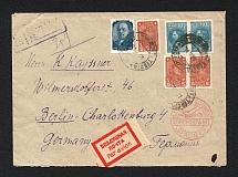 1931 Airmail Registered cover from Saratov - Krapivnaya to Berlin - Charlottenburg (Michel Nr. 2 x 367 B, 3x 369 B and 1 x 378 B, and Label)