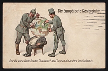 1914-18 'The European shaving room' WWI European Caricature Propaganda Postcard, Europe