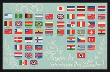 1936 'The Flags of the Participating Countries', Propaganda Postcard, Third Reich Nazi Germany