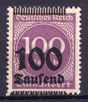 1923 100Tsd on 100m Weimar Republic, Germany (Mi. 289, SHIFTED Overprint)