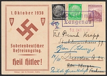1938 (13 Oct) 'Sudeten German Liberation Day', Sudetenland, Germany, Postcard from Bern to Langenau