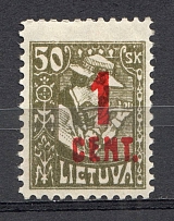 1922 Lithuania Shifted Offset of Overprint 1 Cent