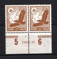 1934 25pf Third Reich, Germany Airmail (Control Number, Pair, CV $130)