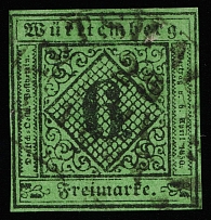 1851 6k Wurttemberg, German States, Germany (Mi 3, Canceled, CV $50)