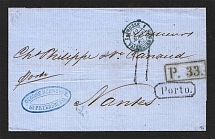 1862 Cover from St. Petersburg to Nantes, France (Private Handstamp, Dobin 8.06 - R2)