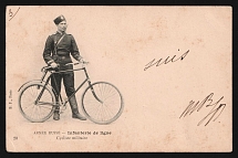 1903 ROSSICA France postcard PPC Russian Army Line Infantry military cyclist pmk Longwy T(axe) mark Postage Due stamp local delivery