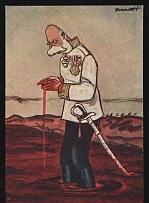 1914-18 'Knee-deep in blood' WWI European Caricature Propaganda Postcard, Europe