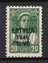 1941 20k Latvia, German Occupation, Germany (Mi. 4, Overinked Green, Print Error, MNH)