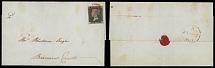 Great Britain - 1841 (January), Penny Black (plate 8), letters ''D K'', four full margins single tied by red Maltese Cross cancel to entire wrapper addressed to Barnard Castle, circular ''K. JA--7.1841'' date stamp and …