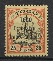 1914 25pf French Occupation of Togo, Kaiser’s Yacht, German Colonies, Germany (Mi. 4, Signed, CV $50)