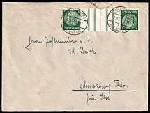 1933 (3 Nov) Third Reich, Germany, Cover from Birkenwerder (Berlin) to Schwarzburg franked with Gutter Tete-beche Mi. KZ 18 (CV $210)