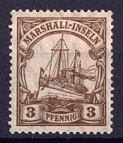 1916-1919 3pf Marshall Islands, German Colonies, Kaiser’s Yacht, Germany (Mi. 26)