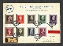 1937 Austria registered airmail FDC cover special postmark Stamp day and full set stamp CV 60 EUR