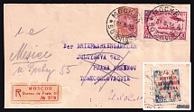 1933 (31 Mar) USSR Russia Registered cover from Moscow to Prague redirected to Mesice, paying 35k and 1R Foreign Philatelic Exchange surcharge on back