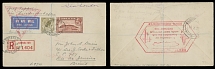 Worldwide Air Post Stamps and Postal History - Gibraltar - Zeppelin Flights - 1933 (October 14-17), Chicago (Century of Progress) Flight registered cover to Brazil, delivered on leg Friedrichshafen - Recife, franked by two King …