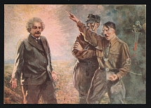 1934 Hitler expelling Einstein from Germany, Rare Anti-Nazi Propaganda Postcard, 'The Ignominy of the 20th Century'