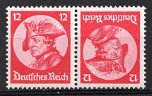 1933 12pf Third Reich, Germany, Tete-beche, Zusammendrucke (Mi. K 18, CV $50, MNH)