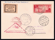1932 (26 Aug) USSR Russia Airmail Polar postcard, First flight from Franz Josef Land to Basel via Arkhangelsk, Berlin, paying 50k with red triangle Polar flight handstamps
