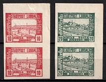 1918 Luboml, Polish Occupation of Ukraine, Poland, Pairs (Mi. II - III, Fi. 2 - 3, Imperforate, Corner Margins, CV $60)